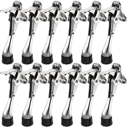 Chumia 12 Pieces Heavy Duty Door Stoppers 5.35 Inches Kickdown Adjustable Kick Down Door Stop for Bottom Easy Pedal with Rubber Tips Commercial(Silver)