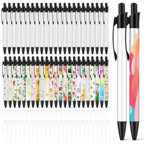 48 PCS Sublimation Pens Blank Bulk Heat Transfer Pen Back to School Aluminum Customized Pen with Heat Shrink Wrap,Sublimation Ballpoint Pen Personalized Clip Pen for DIY School Office Supplies