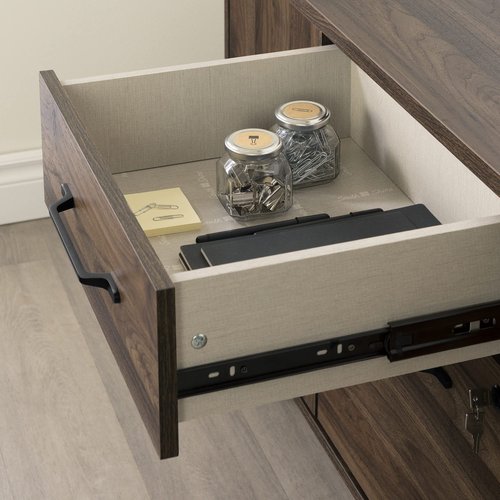 South Shore Helsy 2-Drawer Credenza with Doors, Natural Walnut