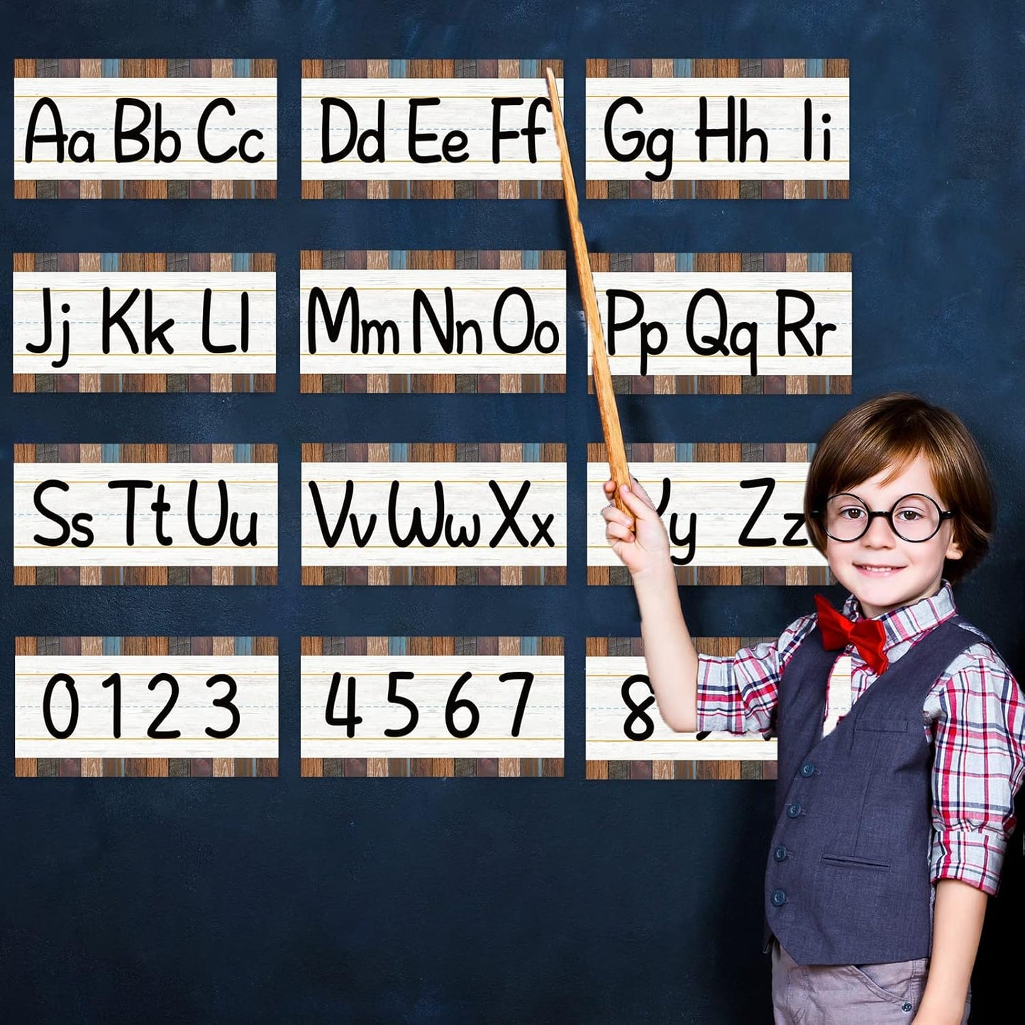 Skiennix Alphabet Bulletin Board Strips Set - 12 Pieces ABC & Number Border Posters for Classroom | Industrial Chic Design