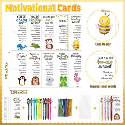 Sayglossy 60 Sets Inspirational Ballpoint Pens Gifts Bulk Funny Animal Customer Service Pens with Positive Bookmarks Employee Appreciation Gifts for Staff Coworkers Team Office Supplies (10 Animals)