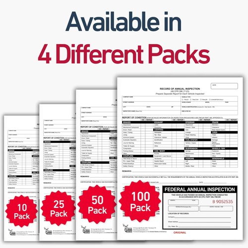 50 Pack 2-Ply Carbonless Record of Annual Inspection Forms with Inspection Decal, DOT Inspection Forms and Stickers, Shrink-Wrapped, 9.5" x 11", Meets 49 CFR 396.21 & 396.17(c)(2) - Made in The USA