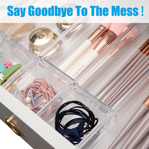 DCA 28 PCS Clear Plastic Drawer Organizer Set, 4-Size Versatile Bathroom and Vanity Drawer Organizer Trays, Storage Bins for Makeup, Jewelries, Kitchen Utensils and Office