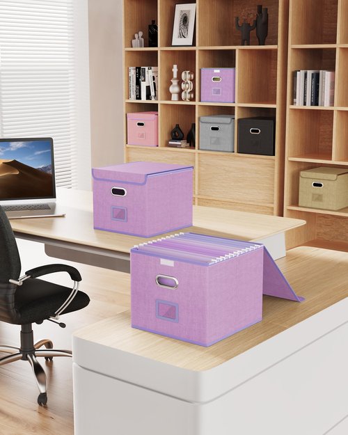 Oterri 2 Pack File Organizer Box,File Box,Small File Cabinet for Letter Folders,Lavender Portable Filing Box,Hanging File Folder Organizer Box with Lid for Office/Decor/Home- without Folders