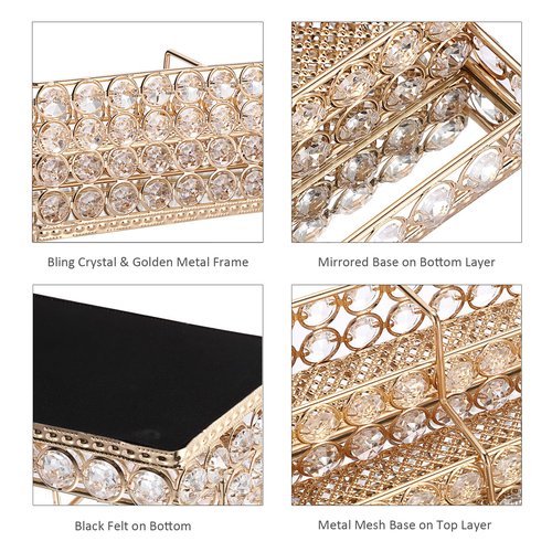 Hipiwe 3 Tiers Crystal Business Card Holder Gold Business Card Display Stand with 6 Slots Name Card Organizer for Office Exhibition Business