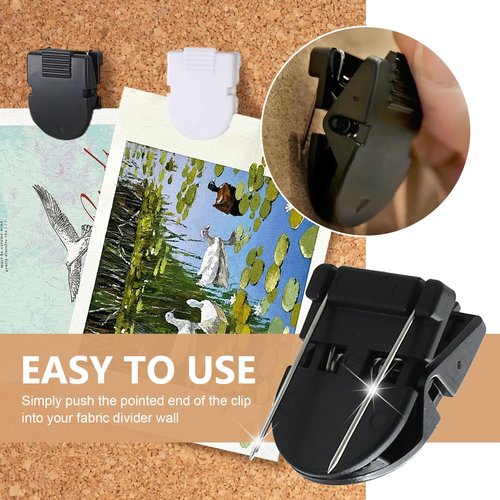 50 Pieces Cubicle Clips for Fabric Walls, Cubicle Pins for Fabric Walls, Strong Hold Office Partition Hooks for Hanging Photos Frame Office Notes Memos Messages Accessories (Black,White)