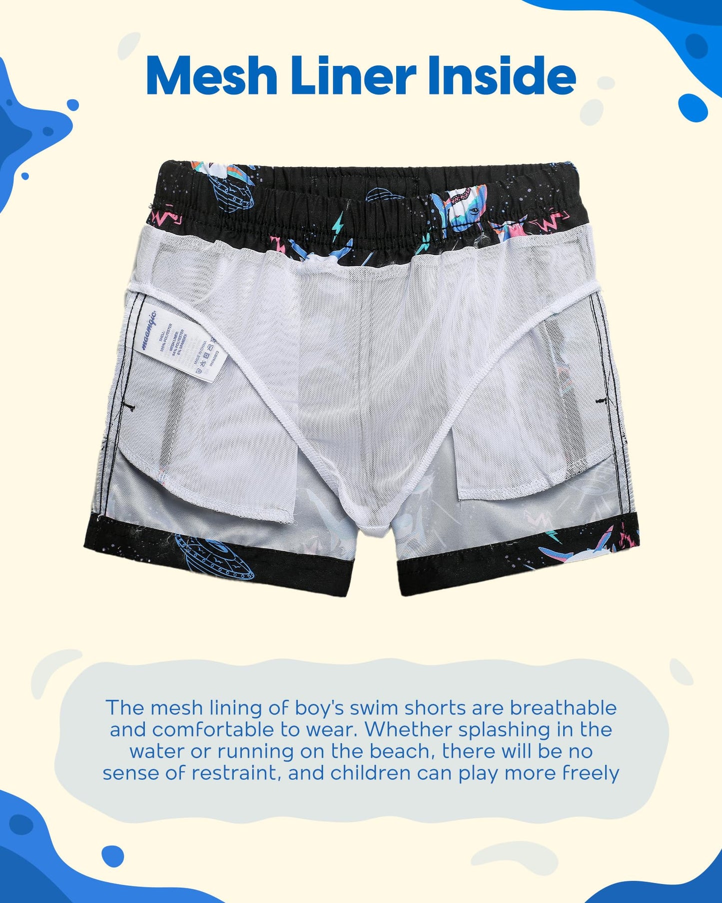 maamgic Boys Swim Trunks Toddler Swim Shorts Little Boys Bathing Suit Swimsuit Toddler Boy Swimwear Shark Black 3T