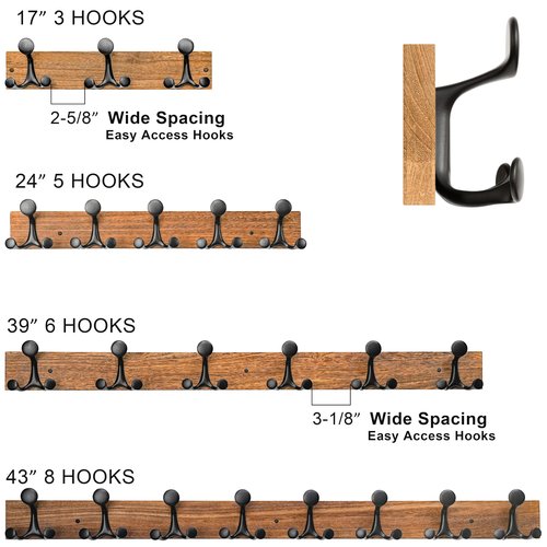 SKOLOO 24-Inch White Wood Coat Rack Wall Mount with 5 Triple Hooks - Ideal for Family Entrances, Classrooms, and Pet Supplies Storage - Perfect Coat Hooks for Wall