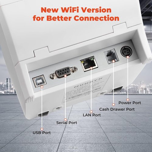 MUNBYN WiFi Thermal Receipt Printer - 80mm POS Printer for Square, Windows, Mac & Linux - White