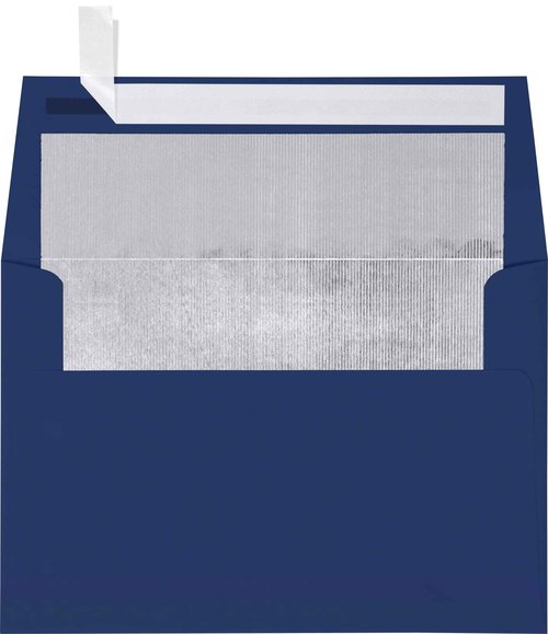 LUXPaper A7 Foil Lined Invitation Envelopes | Peel & Press | 5 1/4" x 7 1/4" | Navy Blue w/Silver LUX Lining | 80lb. Text | 250 Qty