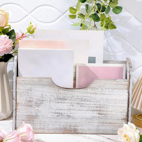 Suzile Wall Mounted File Holder Wood Magazine Holder Wall Hanging File Organizer for Office Mail Magazine Letter Paper Folder Organization(White)
