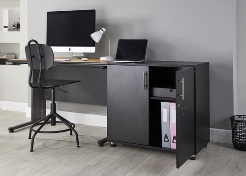 MMT Furniture Designs Ltd Black Storage Cabinet Cupboard Desk Height 2 Door Bookcase with Lock 75cm Tall Desktop Extension Height