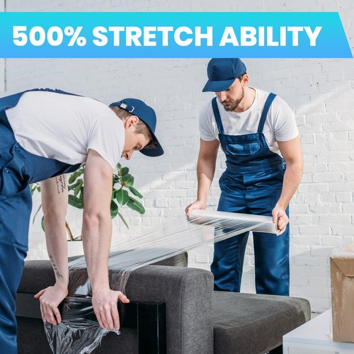 TAPEBEAR Stretch Wrap Film 15" x 760Ft Shrink Wrap Roll, Industrial Strength Clear Plastic Wrap Heavy Duty Self-Adhering Cling Wrap for Furniture Moving, Luggage Packing, Pallet Wrap, 60 Gauge, 4Rolls