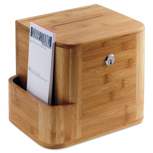 Safco 4237NA Wood Suggestion, Charity, Voting Box, Lock and Card Storage Pocket, Freestanding or Wall Mounted, Includes Suggestion Cards