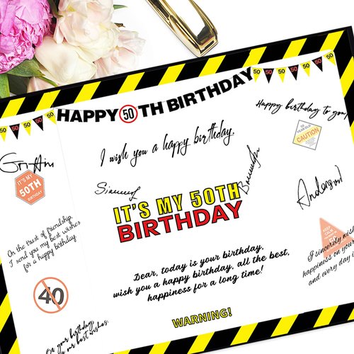 Roetyce 50th Birthday Decorations Men Women, Caution It's My 50th Birthday Guest Book Signature Board Jumbo Card, 50 Years Old Gift for Mom Dad, Funny 50 Years Old Party Supplies