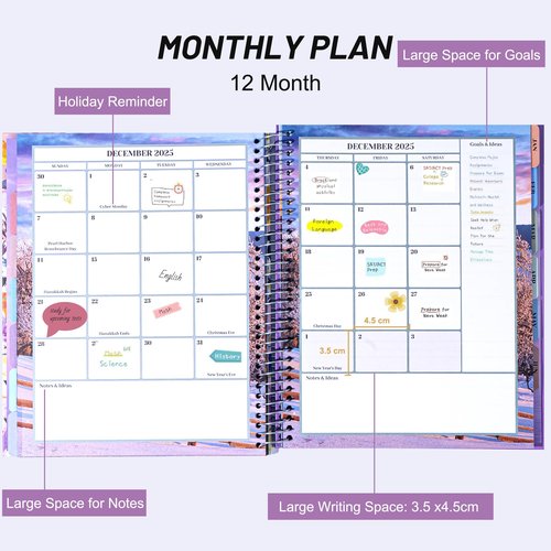 CAGIE Planner 2025-2026 Monthly (July 25-June 26), 12 Month Academic Planner 8.5"x11", Large Academic Calendar with Hourly Timeslot, Monthly Tab, Spiral Binding, Bookmark, Purple
