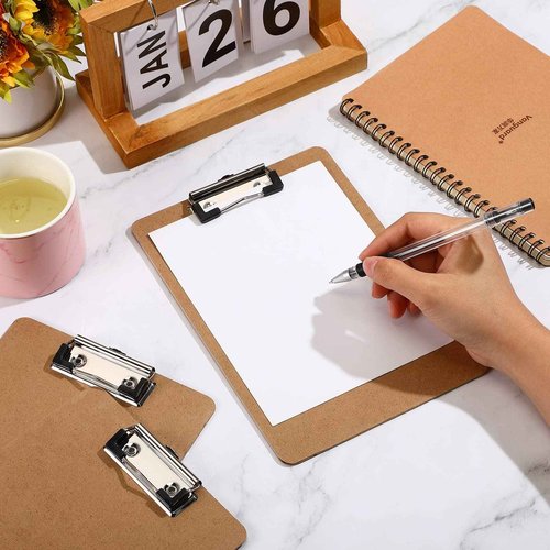 50 Pcs Mini Clipboard Bulk 6 x 9 Inch Small Clipboards Wood Hardboard Clip Board A5 Memo Sized Clipboards Wooden with Low Profile Clip for Home Office School Classroom Party Supplies, Brown