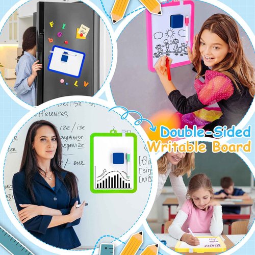 Lincia 36 Pcs Mini Magnetic Dry Erase Whiteboard Kit Include 12 Magnetic Whiteboard 8.5'' x 11'' with 12 Markers and 12 Erasers Small White Board for Christmas Operation Back to School(Bright Colors)