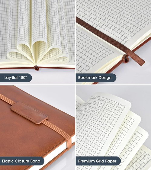 Biuwory Graph Paper Notebook - 140 Pages Hardcover Journal for Work & School | 5.7" x 8.3" Brown