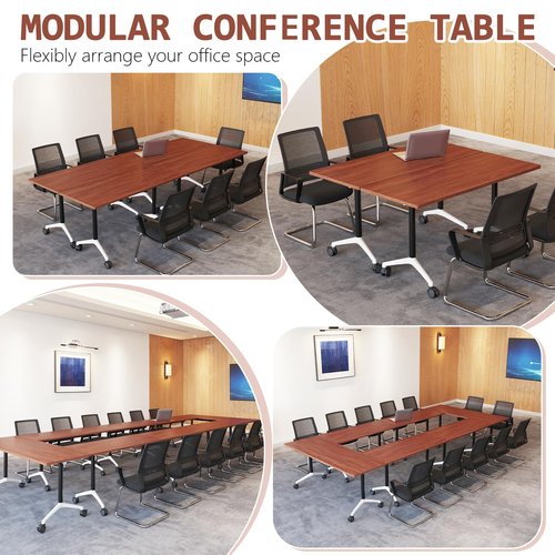 EIELIZ Conference Room Tables, Folding Conference Table, Rectangle Meeting Seminar Table for Conference Room Office Classroom (2, Walnut, 55.1in)