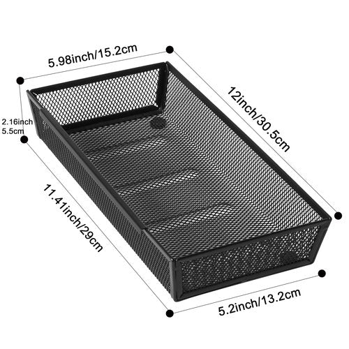 ihomecooker Mesh Tray Silverware Drawer Organizer, Utensil Cutlery Tray Office Supplies with Interlocking Arm Drawer Dividers Organizer for Flatware, Knives,Home,Office, School,Bedroom 12X6'' Black