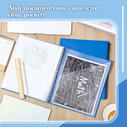 8 Pcs 10 Pocket Folder Bulk Plastic Spiral Project Organizer for Documents Papers Homework Portfolio Folder Binder with Plastic Sleeves School Office Supplies (Blue)