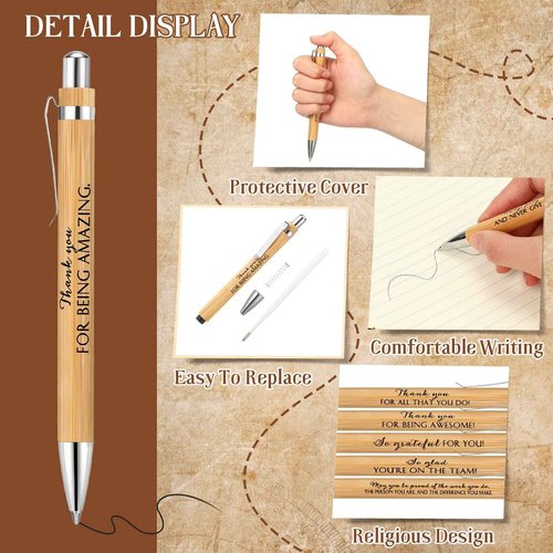 Fuutreo 100 Pcs Christmas Employee Appreciation Gift Bulk Inspirational Bamboo Pens Motivational Thank You Wood Ballpoint Pens Gift for Women Vet Tech Medical Assistant Teacher Office Coworker Nurse