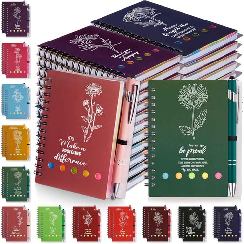 48 Pcs/24 Set Employee Appreciation Gifts Christian Gifts Bulk, A6 Spiral Notebook Journal Lined Notepad with Sticky Note Ballpoint Pen for Women Men Birthday Business Office Church Supplies(Vivid)
