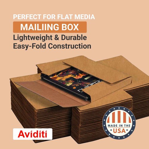 AVIDITI Foldable Shipping Boxes Flat 12.125"L x 9.125"W x 2"H, 50-Pack | Corrugated Cardboard Box for Packing, Shipping and Storage
