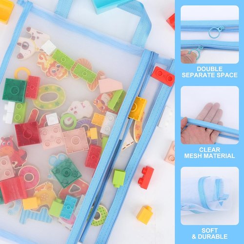 12 Pack Mesh Zipper Pouch Bags - Double-Layer Nylon Storage for Classroom Organization & Board Games