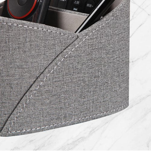 PU Leather Remote Control Holder with 3 Compartments, Modern Design Desk Accessories Workspace Organizer for Office/School/Home, Modern Nightstand Caddy Organizer for Makeup/Vanity/Stationery,Grey