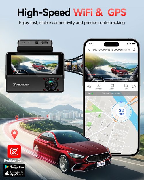 REDTIGER 530° All-Round 3 Channel Dash Cam, 2.5K+2.5K+1080P Front Rear and Inside Triple Car Dash Camera include128GB Card, Touch Screen, IR Night Vision, Built-in WiFi GPS, Parking Mode(VP20)