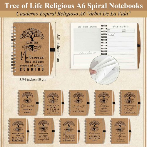 Spakon 30 Sets Christian Gifts for Women Men Bulk Spiral Kraft Prayer Journals Notepad Bible Verse Pen Religious Daily Planner Notebook for Church VBS Sunday School Teacher (Tree Style)
