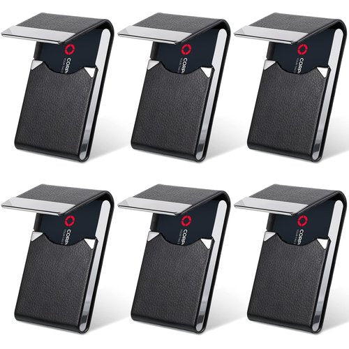 Yexiya 6 Pcs Leather Business Card Holder Case PU Leather Business Pocket Card Holders Wallet with Magnetic Closure for Men Women Office Gifts, Black