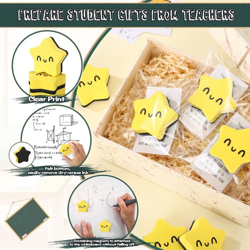 Lincia 24 Sets Back to School Gifts for Students, Smile Face Magnetic Dry Erase Whiteboard Erasers with Motivational Cards and Bags Gifts Bulk for Classroom Prize Teachers First Day of School