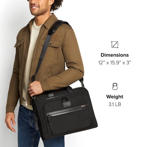 TUMI Slim Deluxe Portfolio - Ballistic Nylon Briefcase for Men & Women - Stylish Organizer Briefcase for Business & Travel - Anthracite