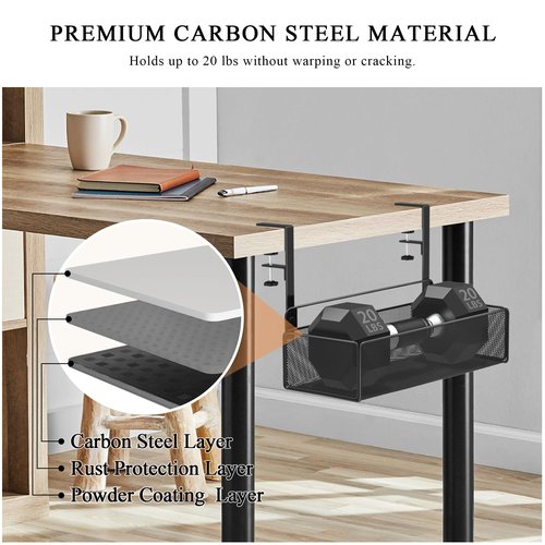 Turfson Office Under Desk Organizer Storage, Metal 3-IN-1 Clamp On Desk Side and Desktop File Document Magazine Organization Wall Hanging Bin Holder Office Supplies For Home School Essentials