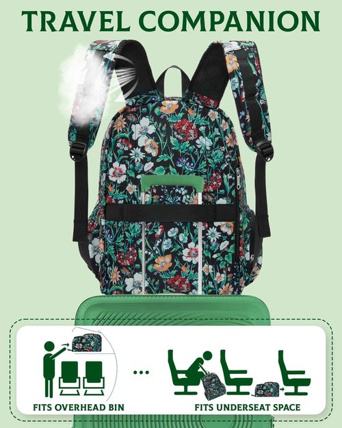 FOKDUVB Large Backpack for Women Backpack with Lots of Pockets for Travel Work School Bookbag with Laptop Compartment for High School College Girls Mochilas Morrales para Mujer (Green, Floral)