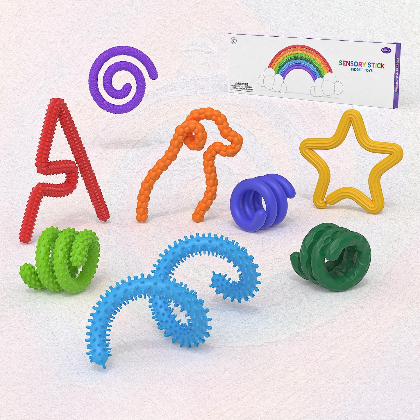 Little Ouchies Pain Fidget,8Pcs Textured Silicone Sensory Sticks Fidget Toys for Kids Adults, Flexible Fidget Sticks for Anxiety, ADHD & Autism to Help Focus, Christmas Stocking Stuffers for kids Boys