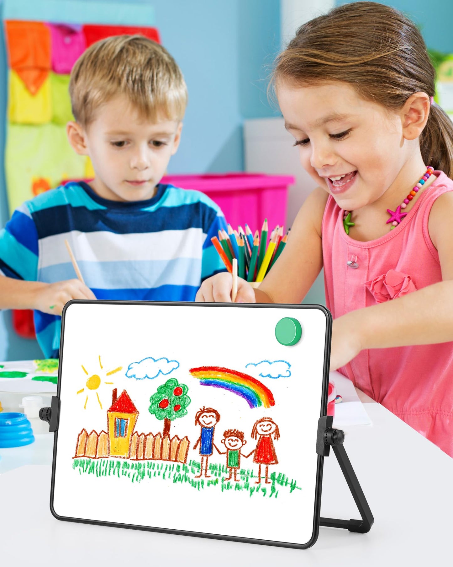 Dry Erase Whiteboard for Students,Small Mini Magnetic Double-Sided Desktop White Board with Stand,Portable Small Whiteboard with 3 Markers/3 Magnets/1 Eraser for Drawing, Home, School,8.27" x 11.8"