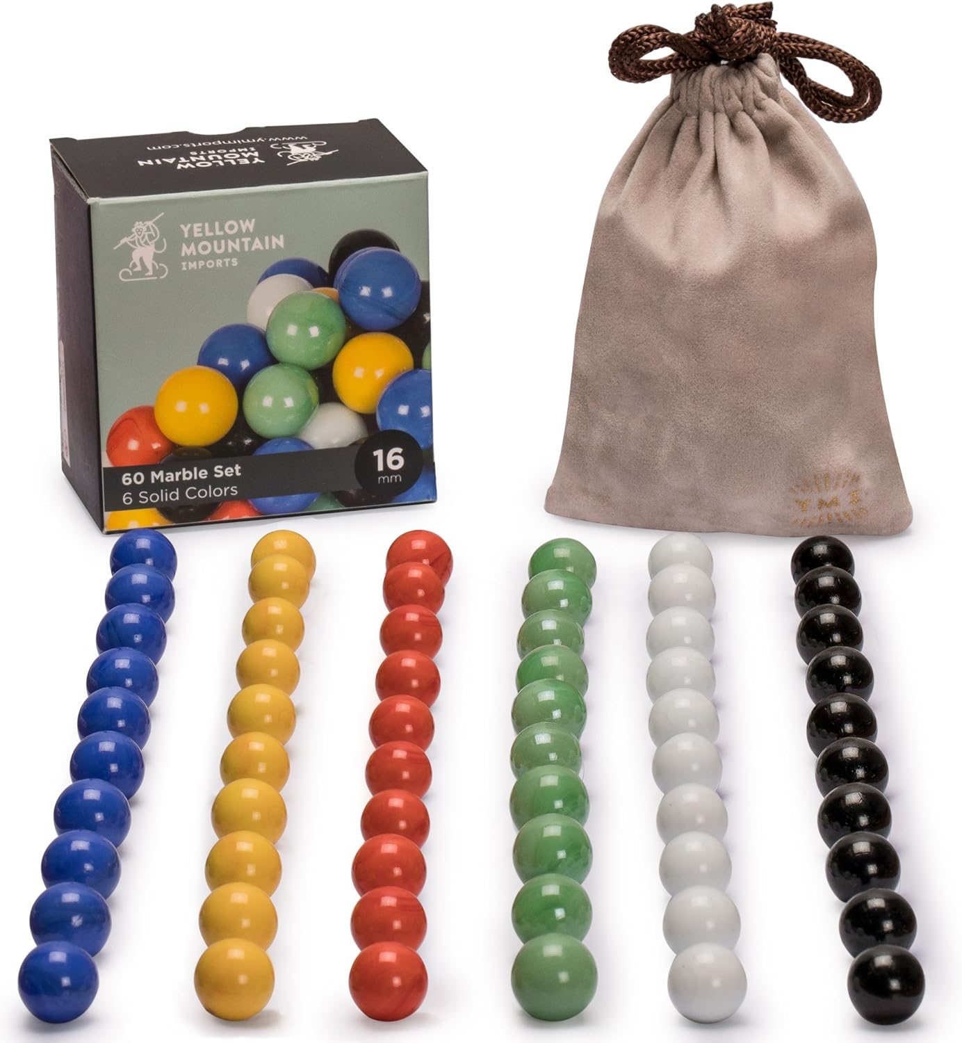 Yellow Mountain Imports Chinese Checkers Marbles Set - 60 Solid Color Pieces, 16mm