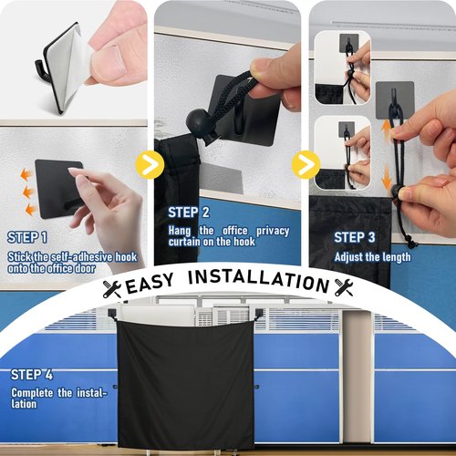 72 * 66IN Office Cubicle Curtain Cubicle Privacy with Self-Adhesive Hook Adjustable Length All-Around Privacy Curtain Door Partition for Workstations Study Room
