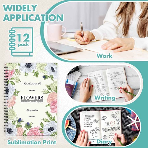 Seajan 12 Pcs Sublimation Journal Blank Notebooks A5 120 Pages Spiral Notebooks Hardcover DIY Notepad for Students Teacher Gifts Favors School Office Home Supplies (8.07 x 5.71 Inch)