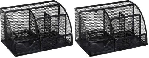 Greenco Black Mesh Desk Organizer, 6 Compartments, Office & Dorm Room Supplies Caddy, Steel Wire, 2 Count