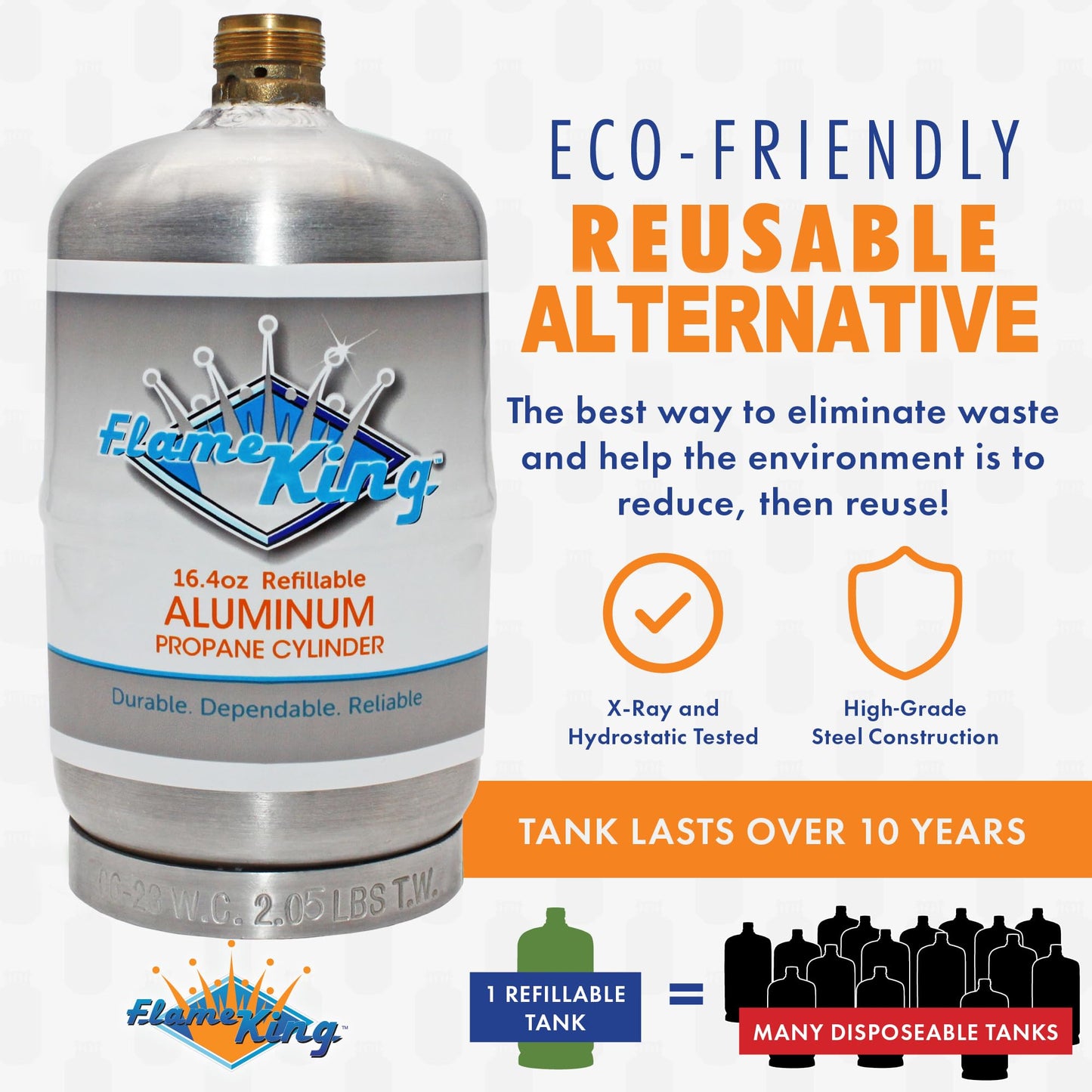Flame King 1LB Empty Aluminum Propane Cylinder Tank - Corrosion-Resistant and Rust-Free, Great for Camping and Small Appliances