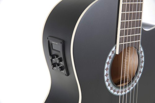 GEWA E-Acoustic Classical Guitar BASIC, Classical Guitar (Lime Body, Nickel Silver Frets, Chrome Plated Tuners, Water-Based Matt Finish, Scale Length: 650 mm, Nut Width: 52 mm), Black