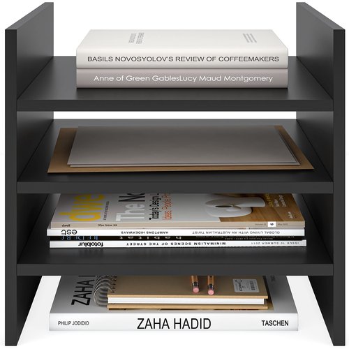 Ballucci 4-Tier Paper Sorter and File Organizer for Desk, Wood Mail Sorter, Fits into IKEA Kalax and ClosetMaid Cube Storage Shelves, Paper Tray, Mail Holder Stand for Classroom, Office, Black