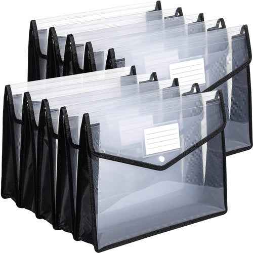 10 Pieces Plastic File Folders Envelope Expanding File Wallet Organizer Documents Folder with Snap Closure and Pocket B4 Waterproof Transparent Pouch for School Office(Black,Horizontal)