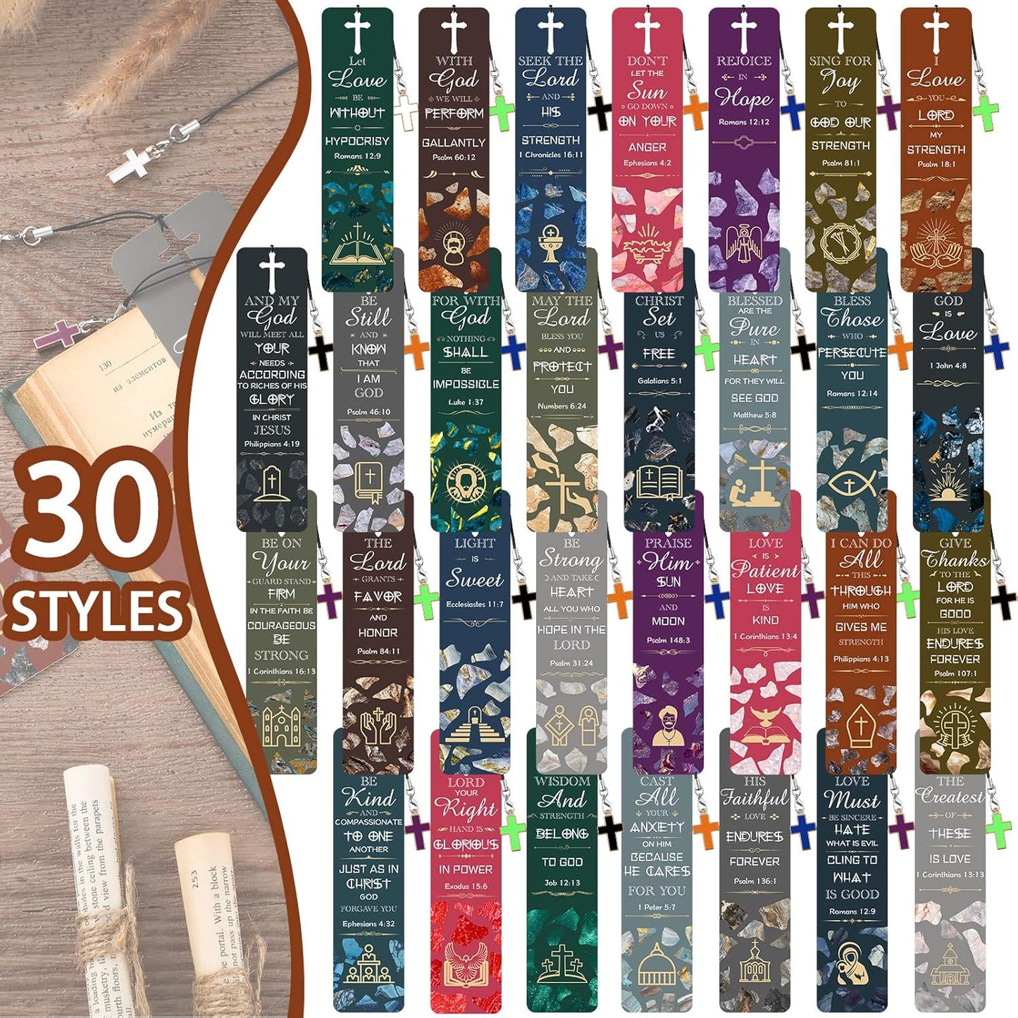 Skiennix Bible Verses Bookmarks - 30 Inspirational Cross Pendants | Perfect Christian Gifts for All Ages