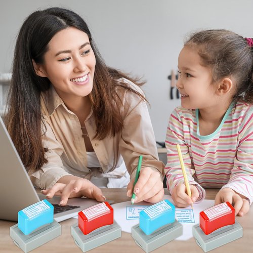 4 PCS Teacher Stamps for Classroom Self-inking Accommodations Stamp Set Completed Grading Rubber Behavior Teacher Stamps for Back to School Homework Student Dormitory First Day of School Supplies Gift